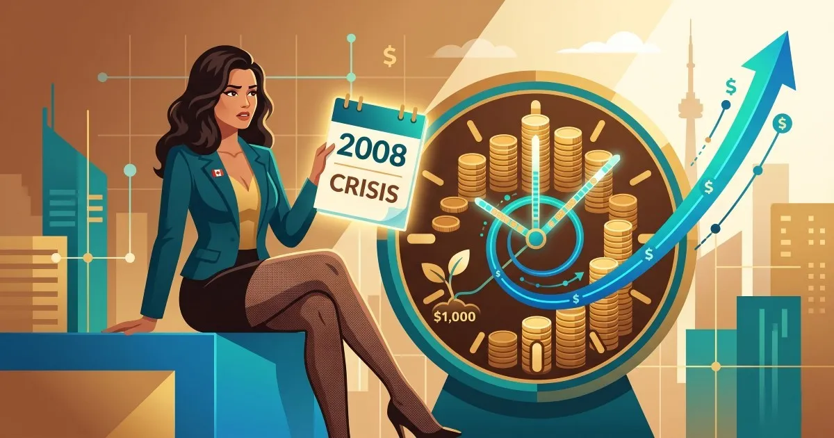 Linha do tempo da crise financeira de 2008 mostrando como teria sido investir US$ 1.000 durante a queda