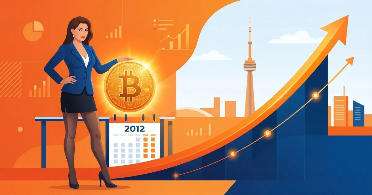 Calendário do Bitcoin em 2012 e curva de crescimento mostrando o retorno potencial de investir US$ 1.000