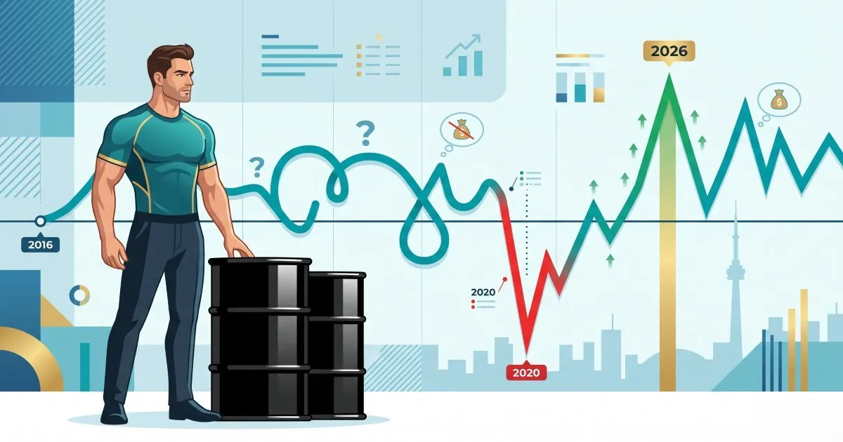 Linha do tempo do petróleo Brent e WTI mostrando a queda de 2014, o pico de 2022 e grandes oscilações
