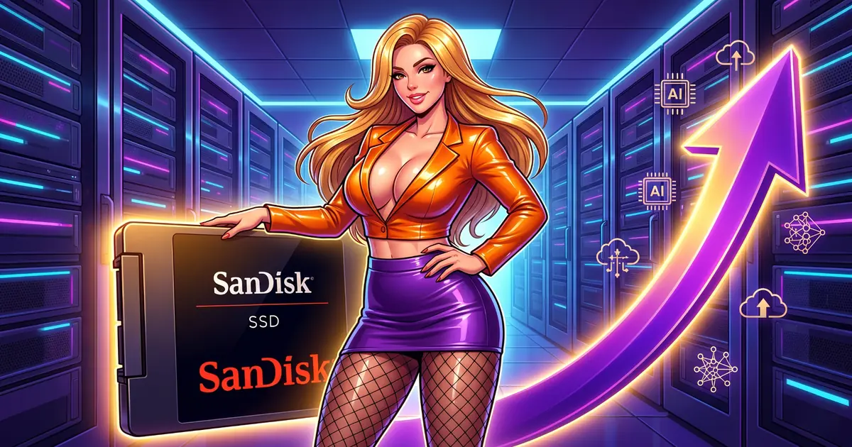 Gráfico das ações Sandisk SNDK subindo no rally de armazenamento IA com chips NAND e data centers