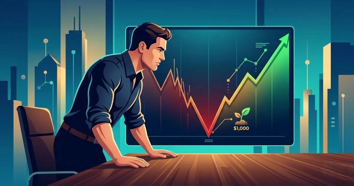 Fundo do mercado baixista do S&P 500 em 2022 e gráfico de recuperação mostrando o rebote de investir US$ 1.000
